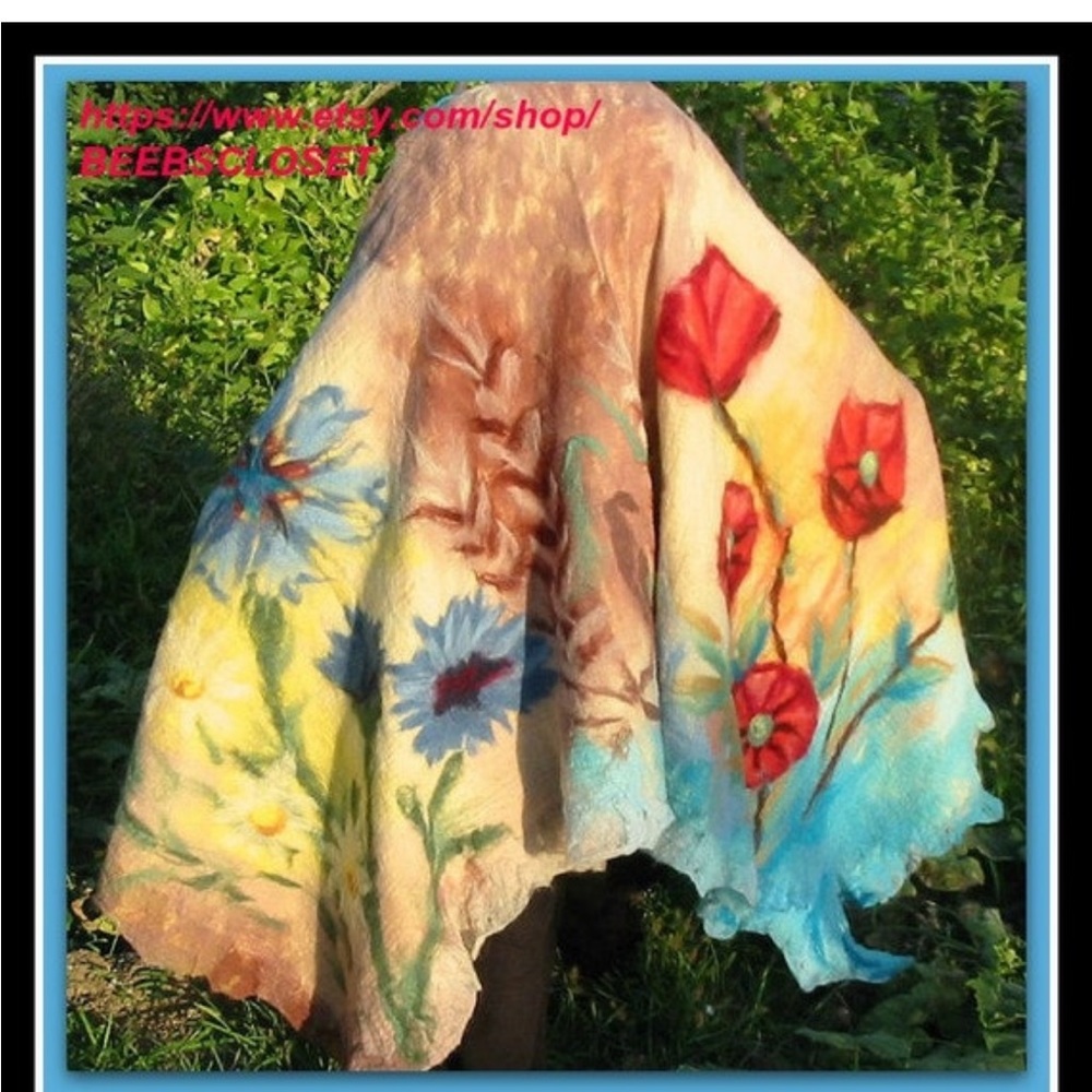 Wool Floral shawl, Floral wool wrap , Handcrafted OOAK